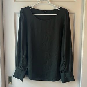 Express Dark Green Satin Long Sleeve Blouse Size Large